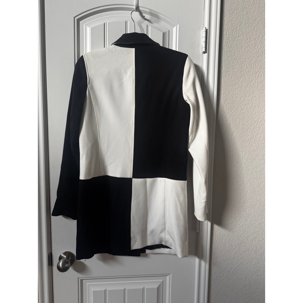 Michael Kors Colorblock Coat Size 4 Black Ivory Mod Retro Statement Jacket - Picture 2 of 8